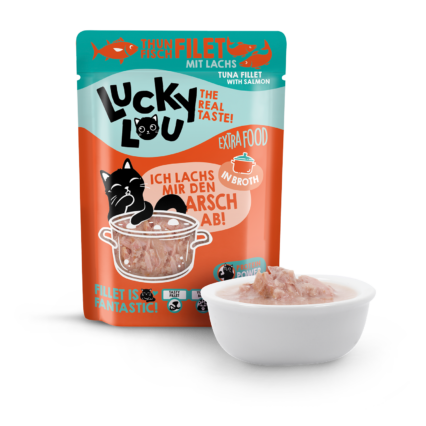 LUCKY LOU Extrafood pre Mačky Adult - Filet z tuniaka s lososom vo vývare